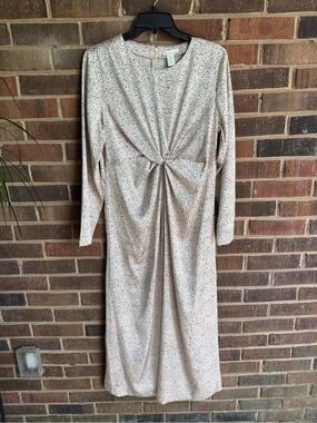 Long Sleeve Twist Front Maxi Dress - Cream Speckle